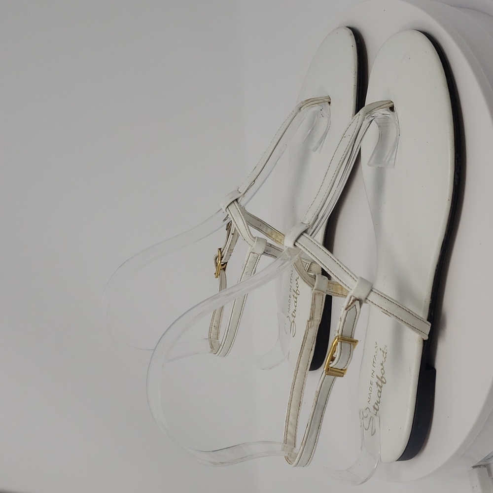 Stratford Vintage Thong Flats Sandals, White Faux Leather, Made in Italy - Sz 6M